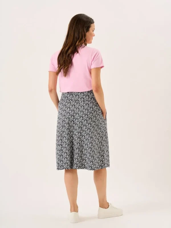 Quba & Co Navy And White Nautical Print Jersey Midi Skirt - Raye Online
