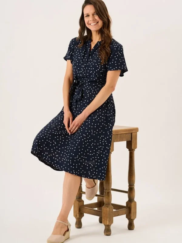 Quba & Co Navy And White Spot Fit And Flare Dress - Norah Outlet