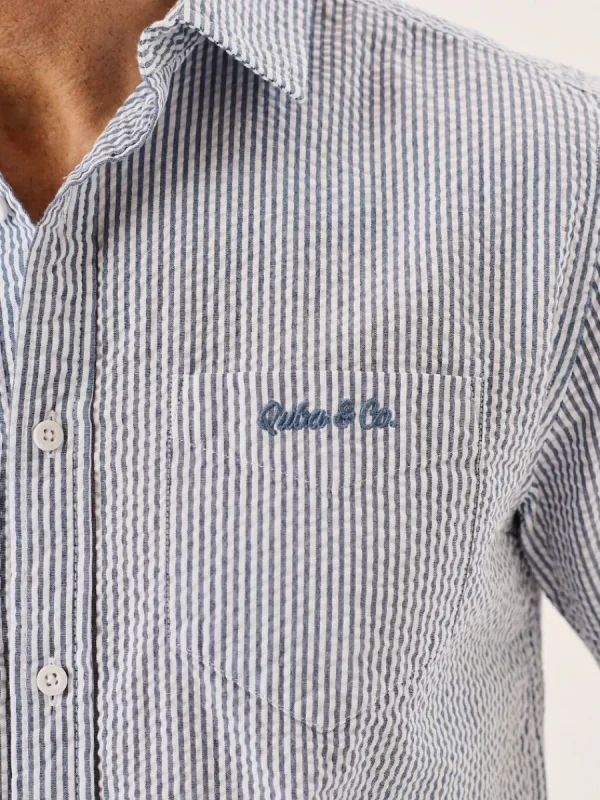 Quba & Co Navy And White Striped Seersucker Short Sleeve Shirt - Durst Online