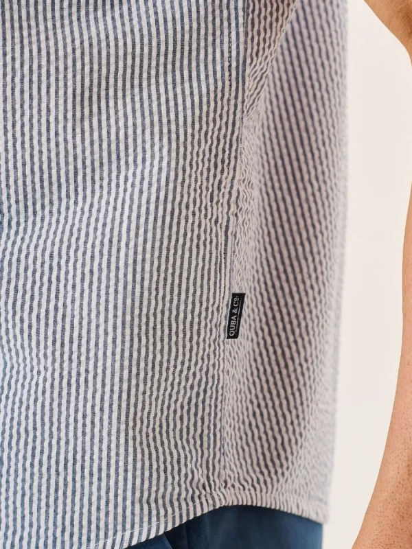 Quba & Co Navy And White Striped Seersucker Short Sleeve Shirt - Durst Online