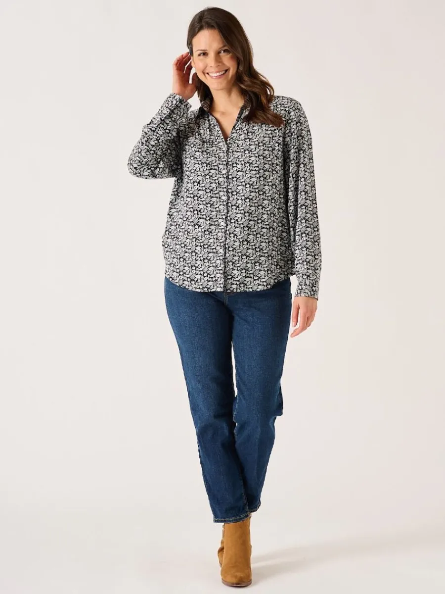 navy_and_white_viscose_na_1.webp Quba & Co Navy And White Viscose Nautical Print Long Sleeve Shirt - Kelsie Clearance