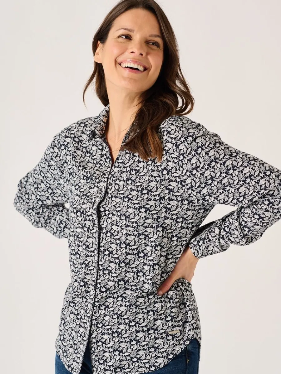 navy_and_white_viscose_na_2.webp Quba & Co Navy And White Viscose Nautical Print Long Sleeve Shirt - Kelsie Clearance