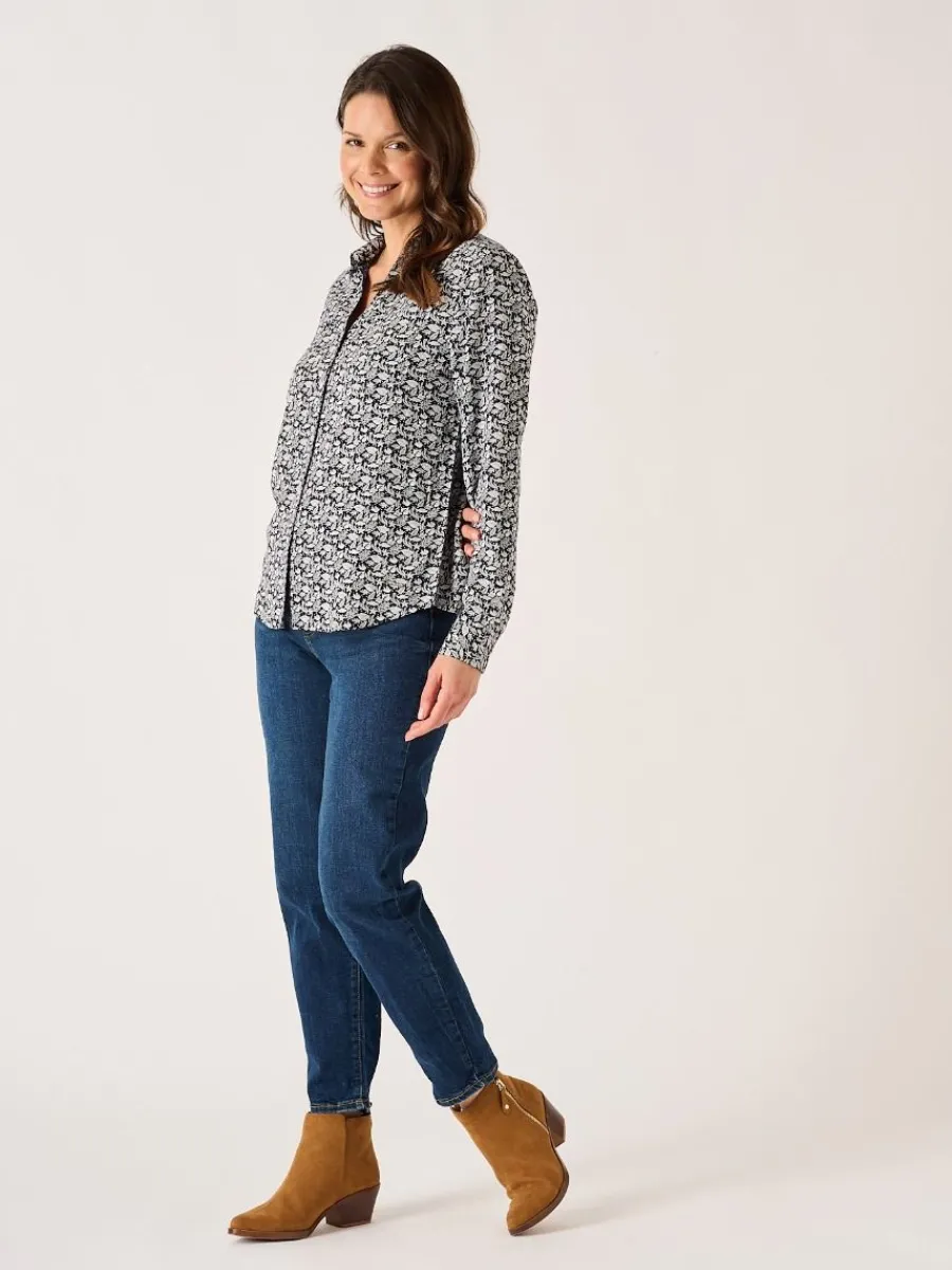 navy_and_white_viscose_na_3.webp Quba & Co Navy And White Viscose Nautical Print Long Sleeve Shirt - Kelsie Clearance