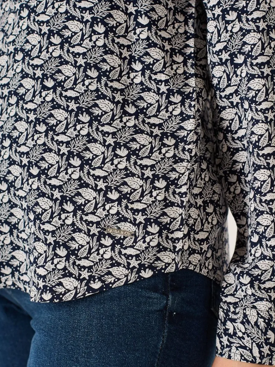 navy_and_white_viscose_na_4.webp Quba & Co Navy And White Viscose Nautical Print Long Sleeve Shirt - Kelsie Clearance