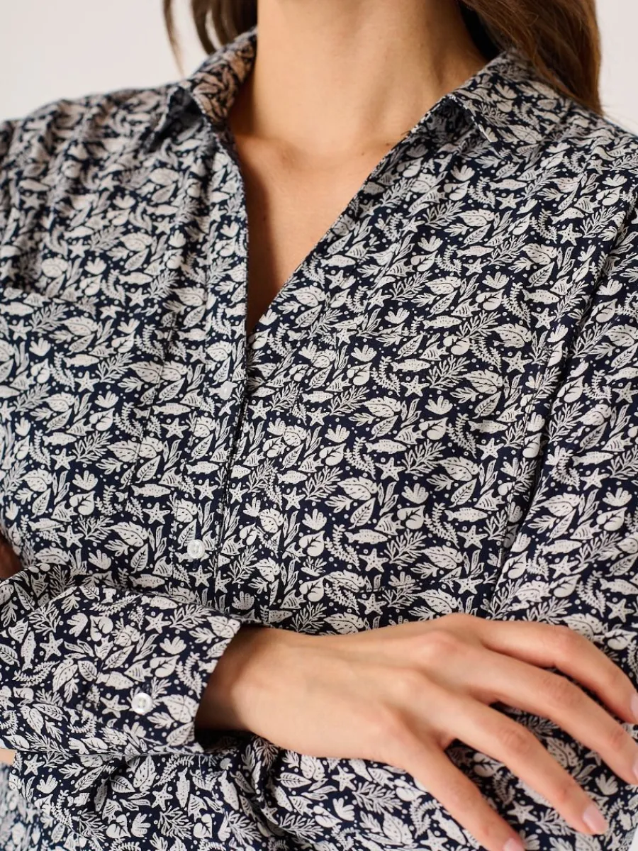 navy_and_white_viscose_na_6.webp Quba & Co Navy And White Viscose Nautical Print Long Sleeve Shirt - Kelsie Clearance