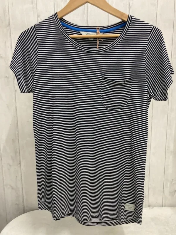 Quba & Co Navy And White Viscose Striped T-Shirt - Vivca Clearance