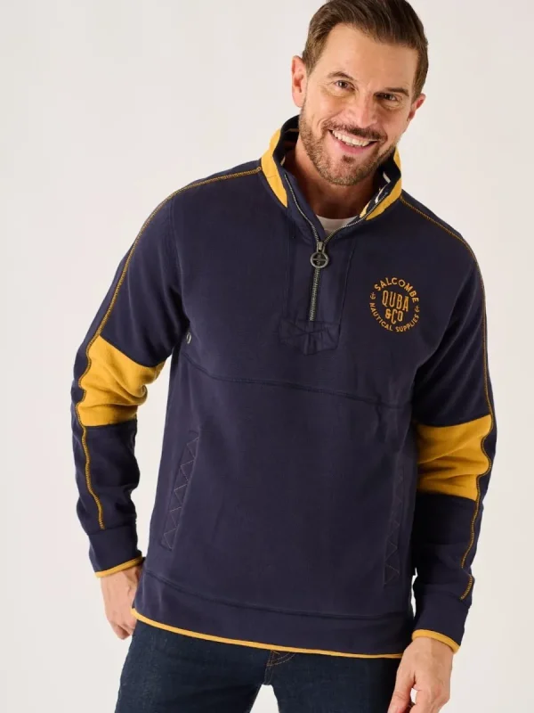 Quba & Co Navy And Yellow 1/4 Zip Pique Sweatshirt - Lundy Hot