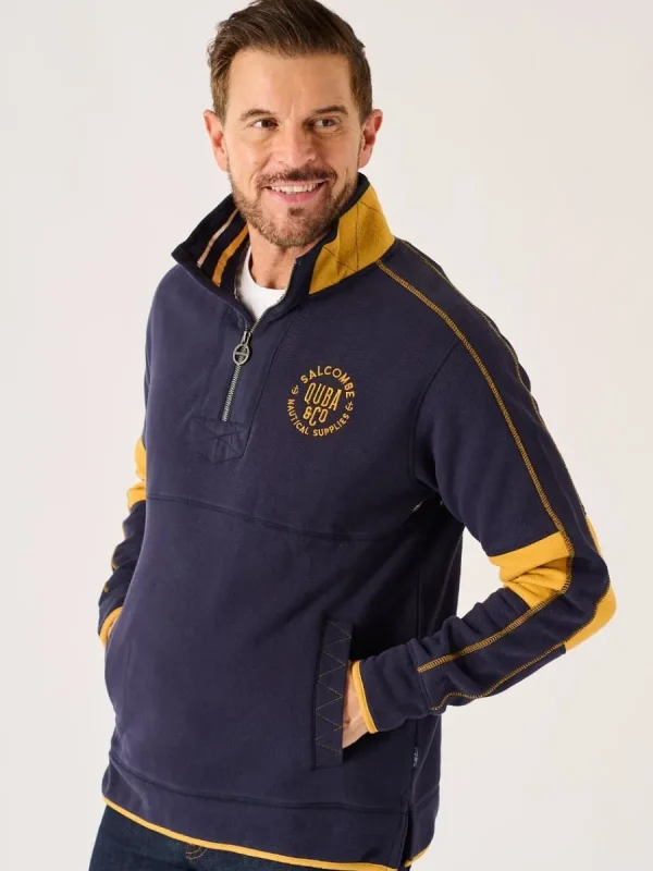 Quba & Co Navy And Yellow 1/4 Zip Pique Sweatshirt - Lundy Hot