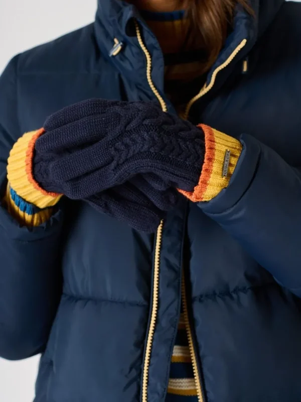Quba & Co Navy Blue and Ochre Cable Knitted Gloves - Skoma Clearance