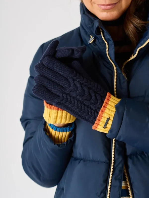 Quba & Co Navy Blue and Ochre Cable Knitted Gloves - Skoma Clearance