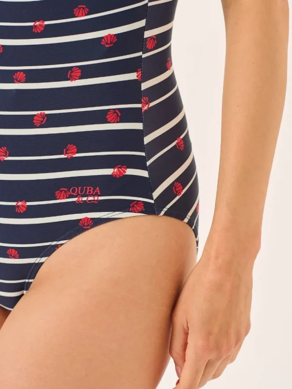 Quba & Co Navy Blue Shell Print Striped Swimsuit - Elwy Outlet
