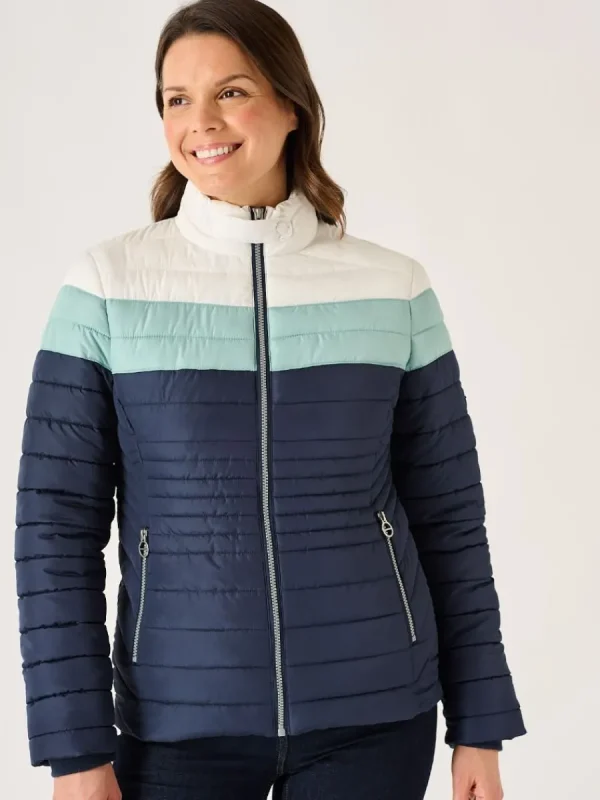 Quba & Co Navy Colour Block Short Quilted Jacket - Calina Fashion
