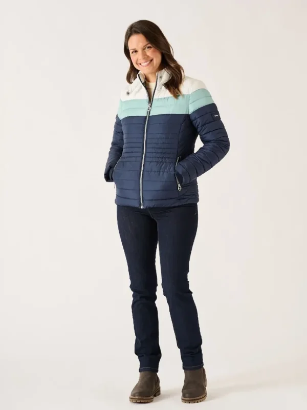 Quba & Co Navy Colour Block Short Quilted Jacket - Calina Fashion