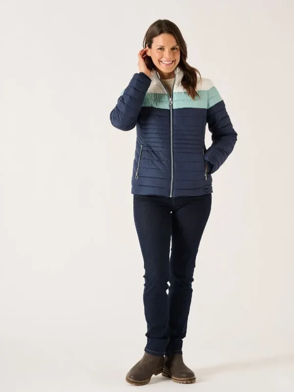 Quba & Co Navy Colour Block Short Quilted Jacket - Calina Fashion