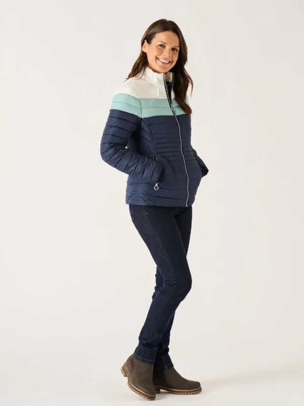 Quba & Co Navy Colour Block Short Quilted Jacket - Calina Fashion