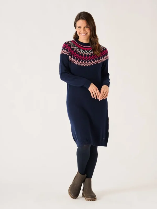 Quba & Co Navy Fairisle Knitted Lambswool Rich Dress - Felicia Clearance