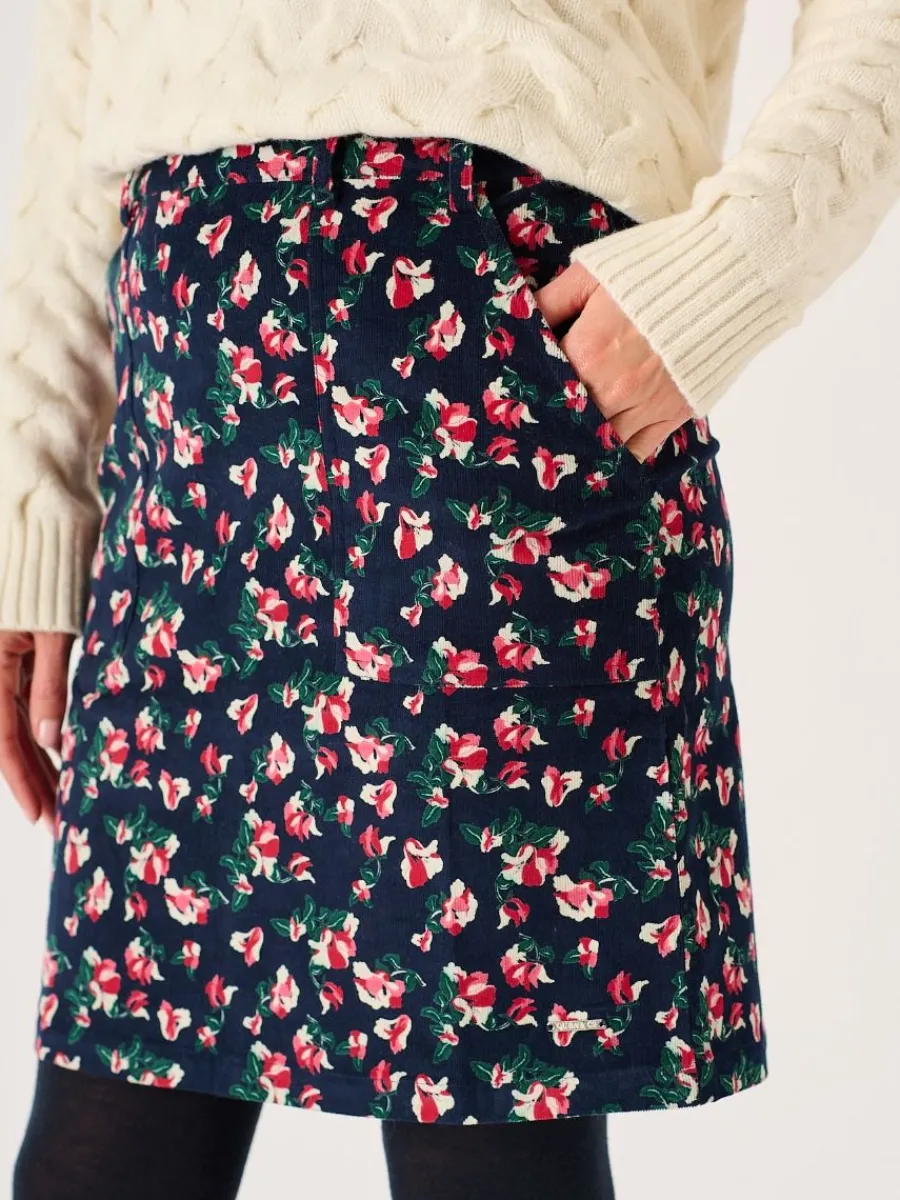 navy_floral_printed_cordu_1.webp Quba & Co Navy Floral Printed Corduroy Skirt - Medina Online