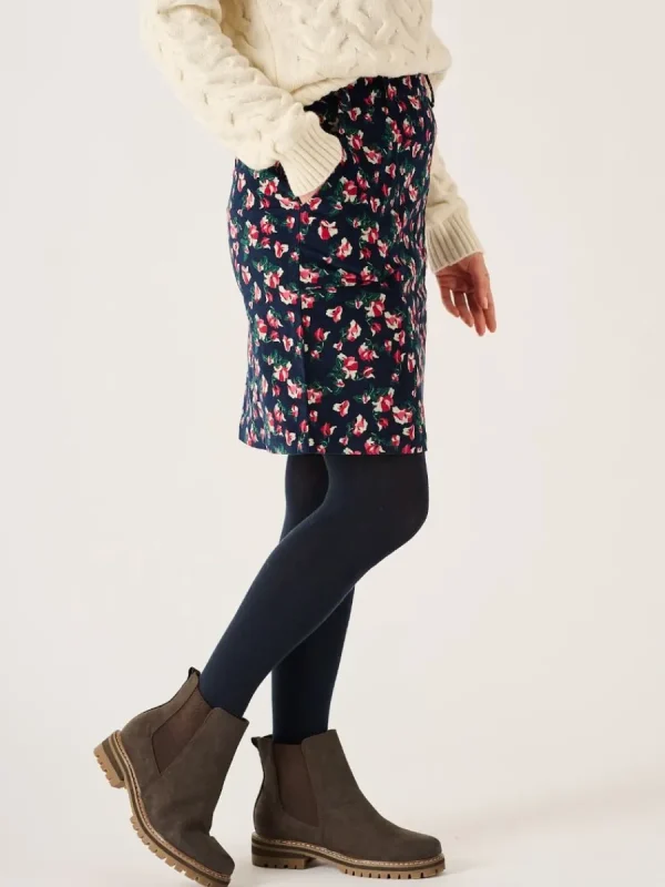 Quba & Co Navy Floral Printed Corduroy Skirt - Medina Online