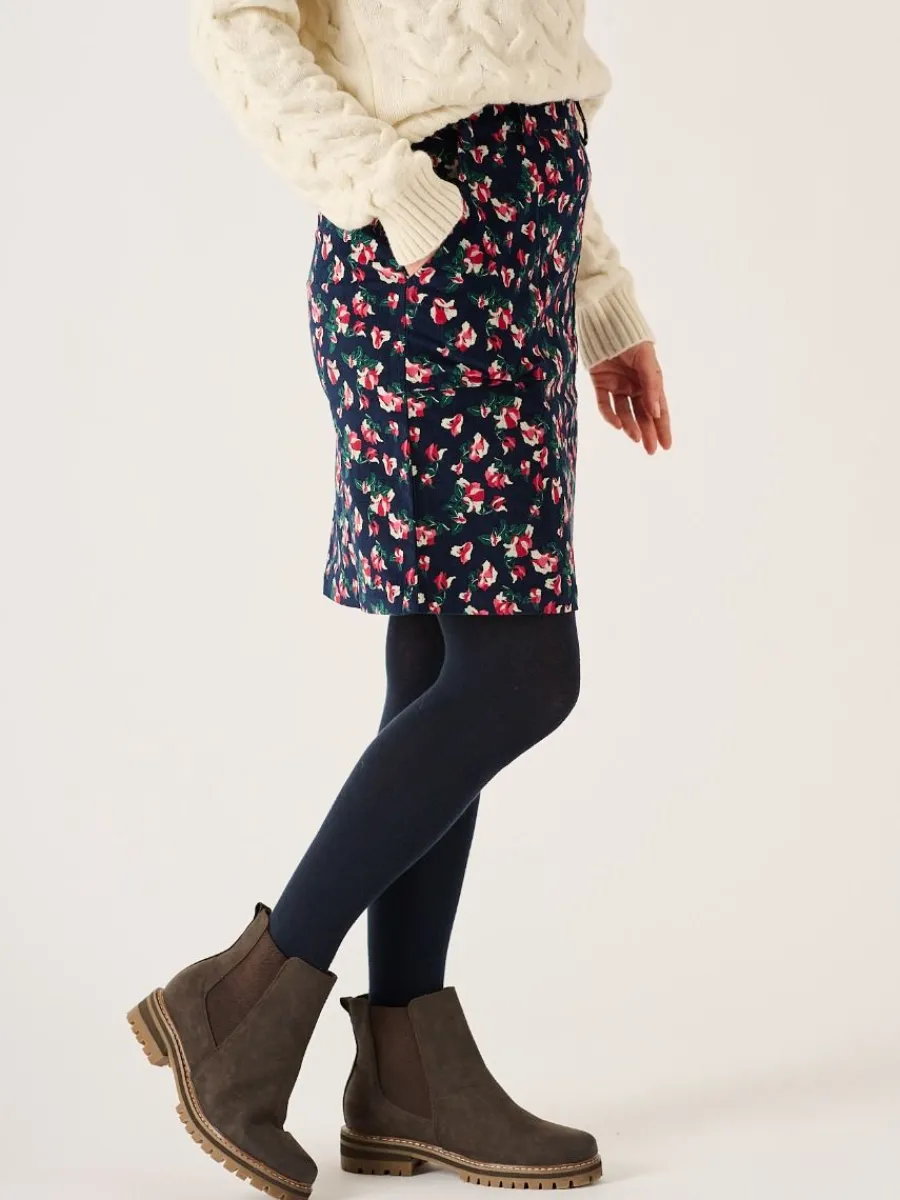 navy_floral_printed_cordu_2.webp Quba & Co Navy Floral Printed Corduroy Skirt - Medina Online