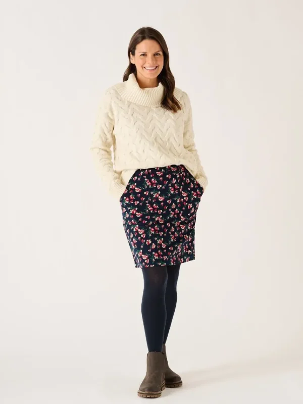 Quba & Co Navy Floral Printed Corduroy Skirt - Medina Online
