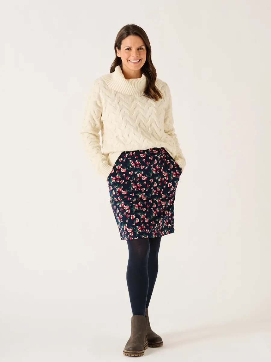 navy_floral_printed_cordu_3.webp Quba & Co Navy Floral Printed Corduroy Skirt - Medina Online