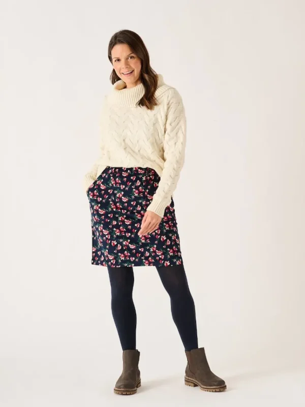 Quba & Co Navy Floral Printed Corduroy Skirt - Medina Online