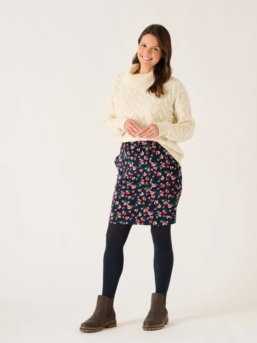 navy_floral_printed_cordu_5.webp Quba & Co Navy Floral Printed Corduroy Skirt - Medina Online