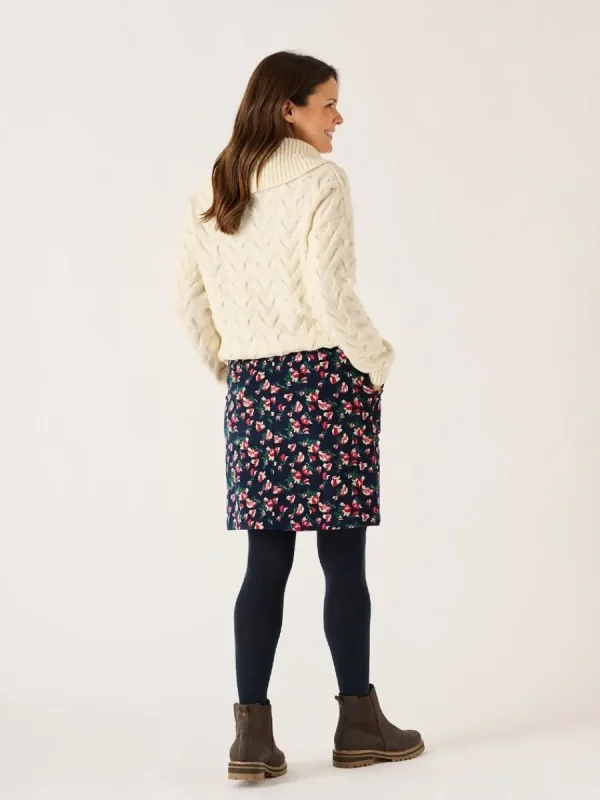 Quba & Co Navy Floral Printed Corduroy Skirt - Medina Online