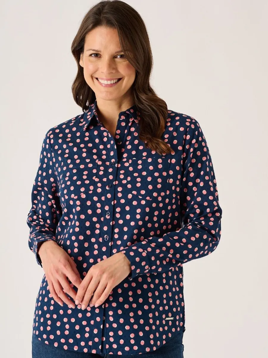 navy_long_sleeve_pink_and_0.webp Quba & Co Navy Long Sleeve Pink And White Spot Print Shirt - Celina New