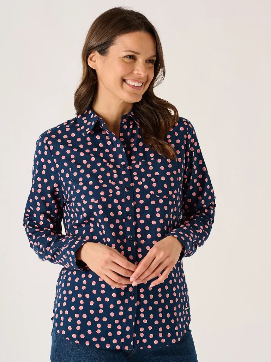 navy_long_sleeve_pink_and_2.webp Quba & Co Navy Long Sleeve Pink And White Spot Print Shirt - Celina New