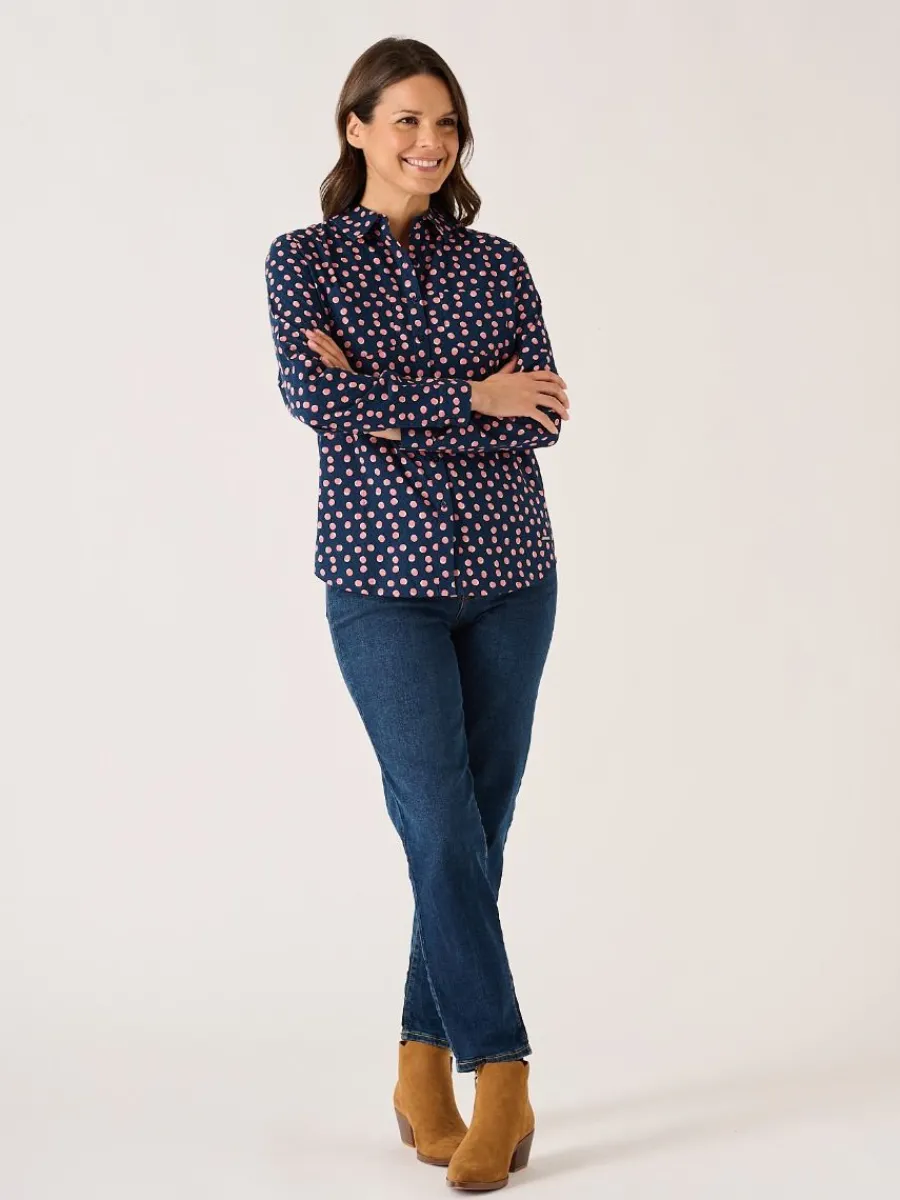 navy_long_sleeve_pink_and_3.webp Quba & Co Navy Long Sleeve Pink And White Spot Print Shirt - Celina New