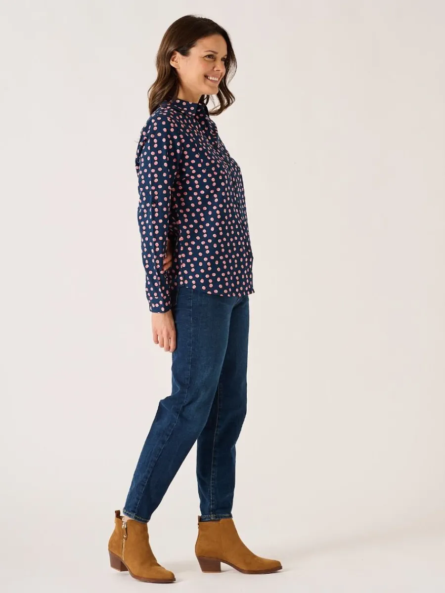 navy_long_sleeve_pink_and_4.webp Quba & Co Navy Long Sleeve Pink And White Spot Print Shirt - Celina New
