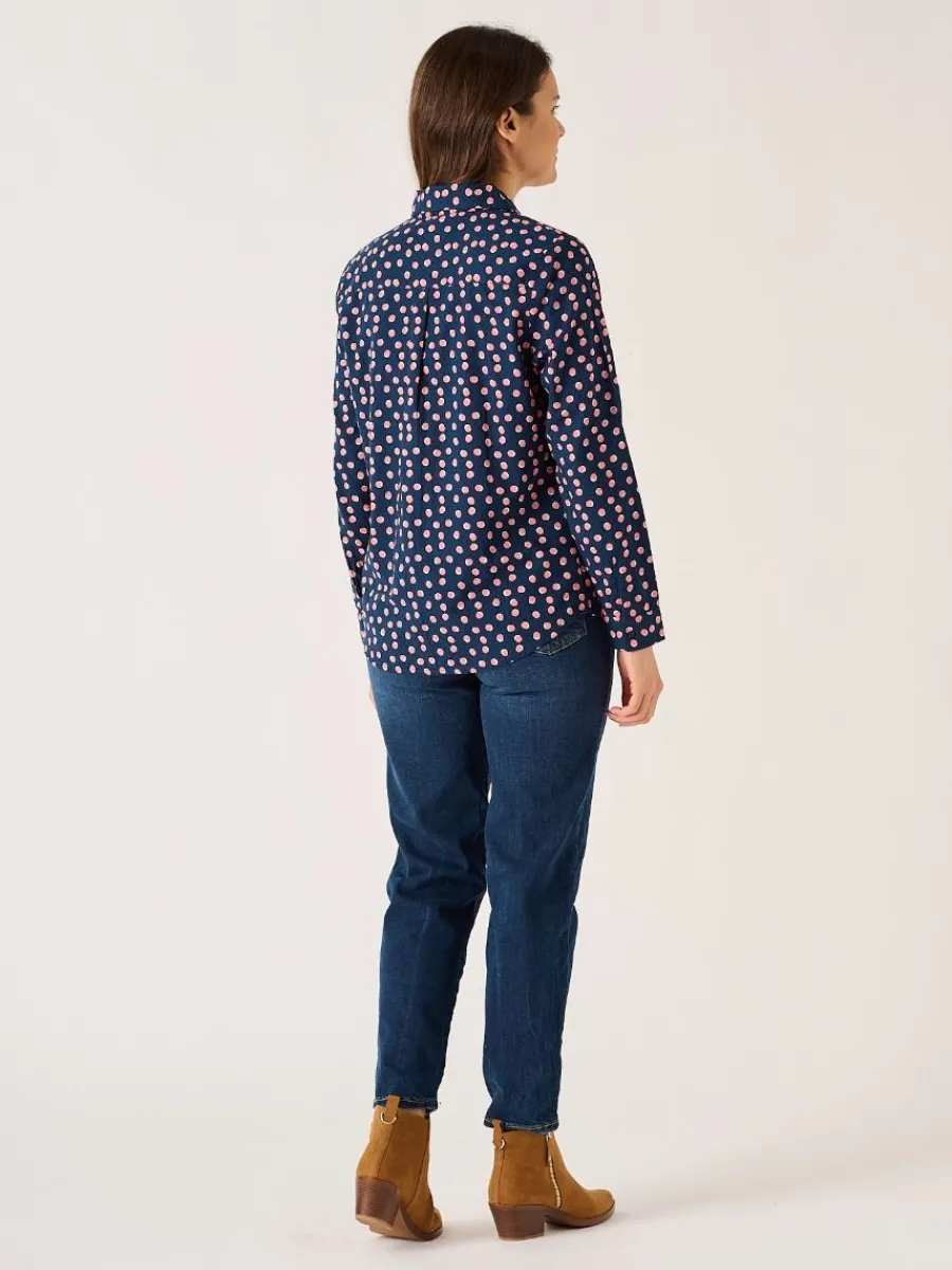 navy_long_sleeve_pink_and_5.webp Quba & Co Navy Long Sleeve Pink And White Spot Print Shirt - Celina New