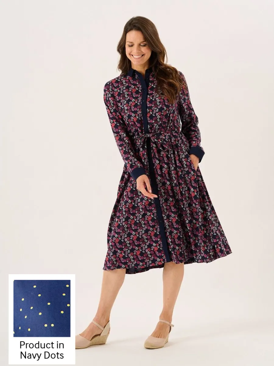 navy_long_sleeve_spotted__0.webp Quba & Co Navy Long Sleeve Spotted Shirt Dress - Dovima Outlet