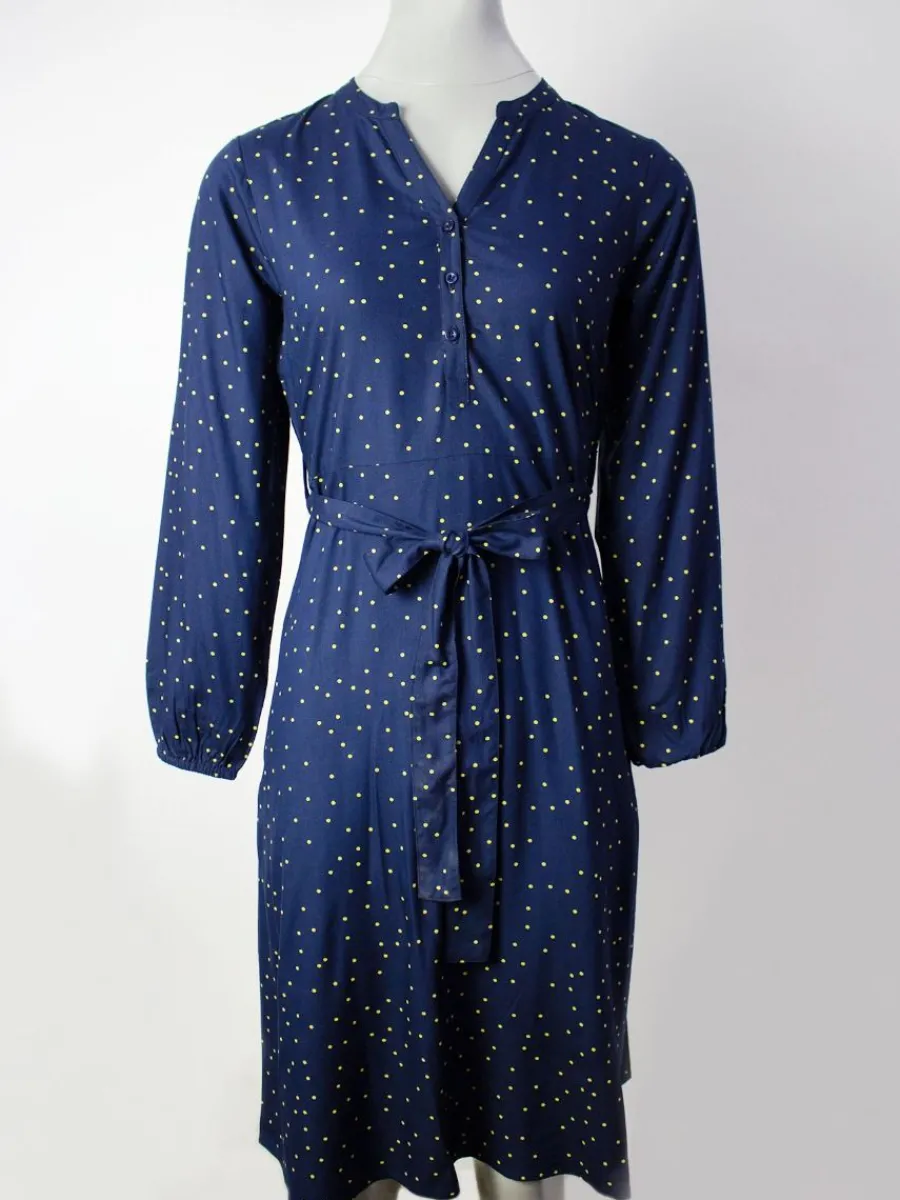 navy_long_sleeve_spotted__1.webp Quba & Co Navy Long Sleeve Spotted Shirt Dress - Dovima Outlet
