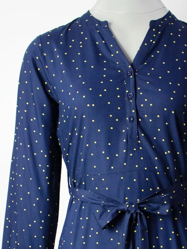 Quba & Co Navy Long Sleeve Spotted Shirt Dress - Dovima Outlet