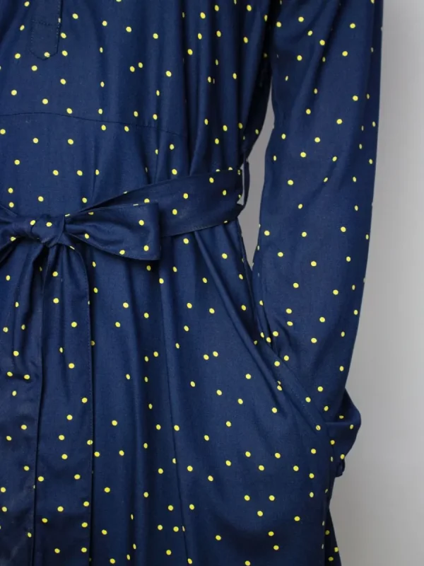 Quba & Co Navy Long Sleeve Spotted Shirt Dress - Dovima Outlet