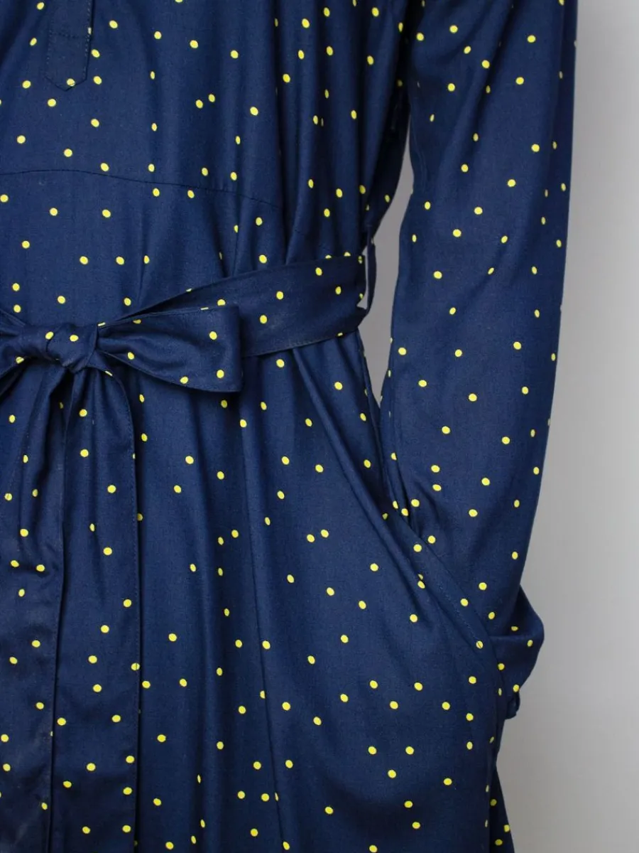 navy_long_sleeve_spotted__3.webp Quba & Co Navy Long Sleeve Spotted Shirt Dress - Dovima Outlet