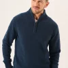 Quba & Co Navy Merino Rich Zip Neck Lifestyle jumper - Kloof New