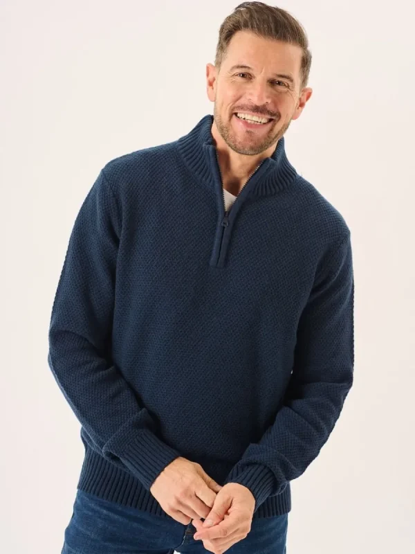 Quba & Co Navy Merino Rich Zip Neck Lifestyle jumper - Kloof New