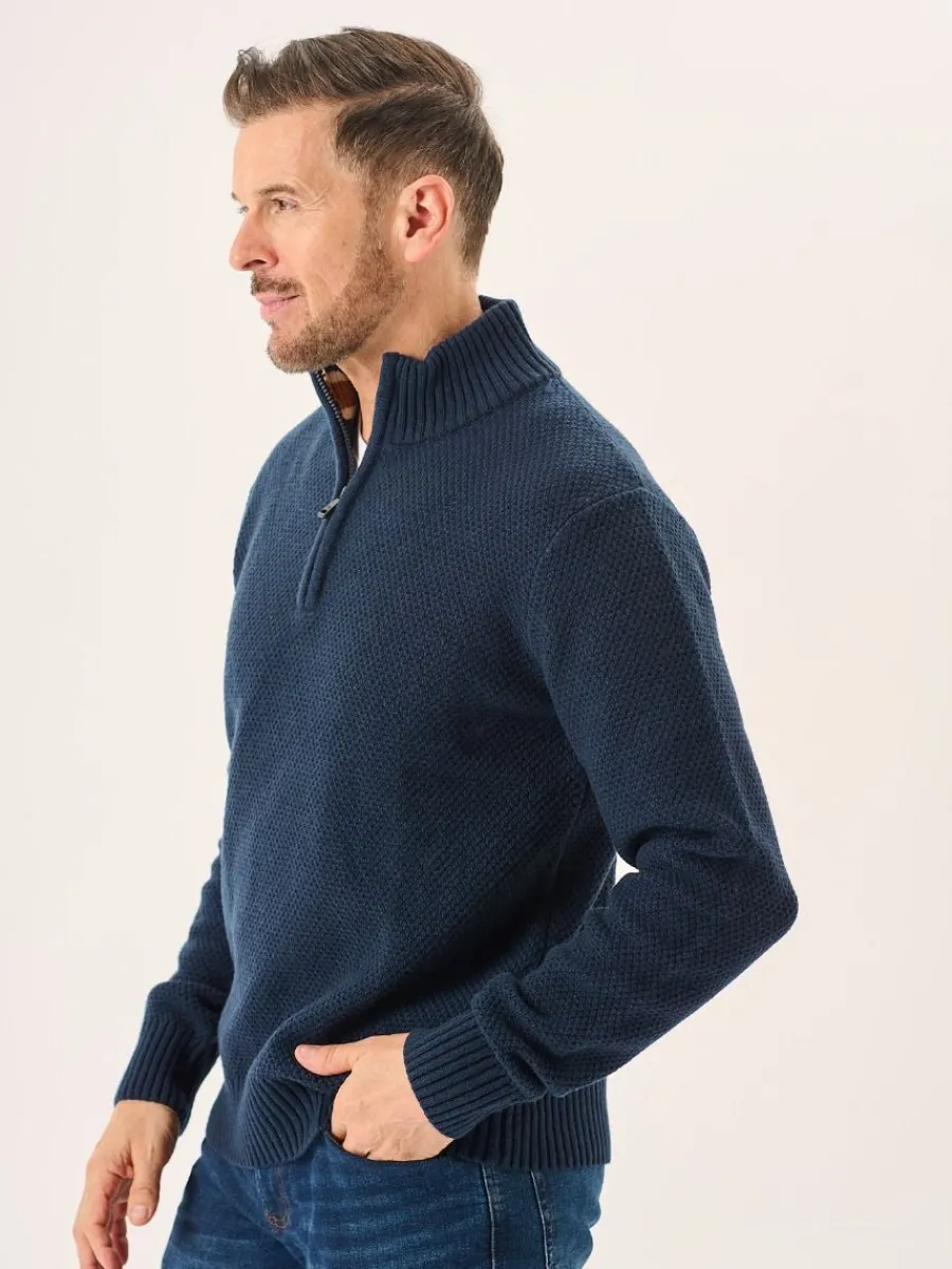 navy_merino_rich_zip_neck_3.webp Quba & Co Navy Merino Rich Zip Neck Lifestyle jumper - Kloof New