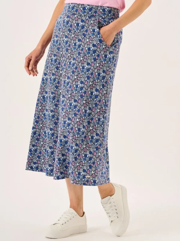Quba & Co Navy Nautical Print Jersey Midi Skirt - Loulou Discount