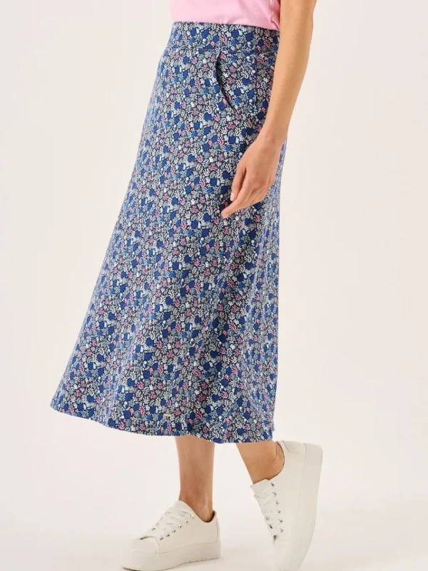 Quba & Co Navy Nautical Print Jersey Midi Skirt - Loulou Discount