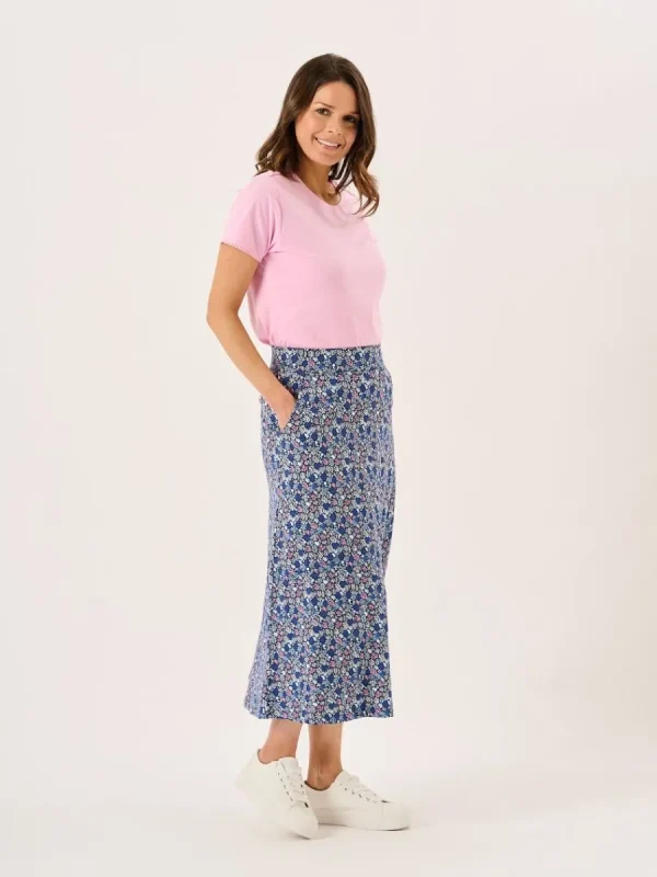 Quba & Co Navy Nautical Print Jersey Midi Skirt - Loulou Discount