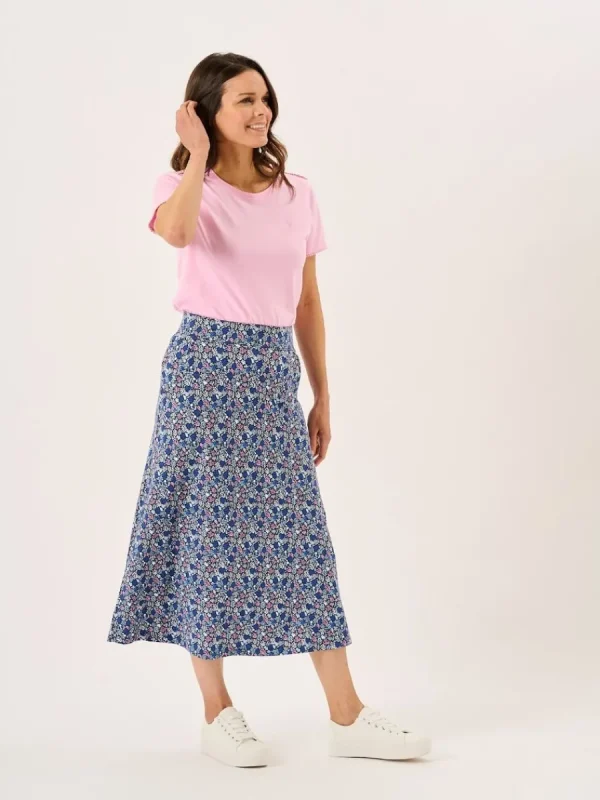 Quba & Co Navy Nautical Print Jersey Midi Skirt - Loulou Discount