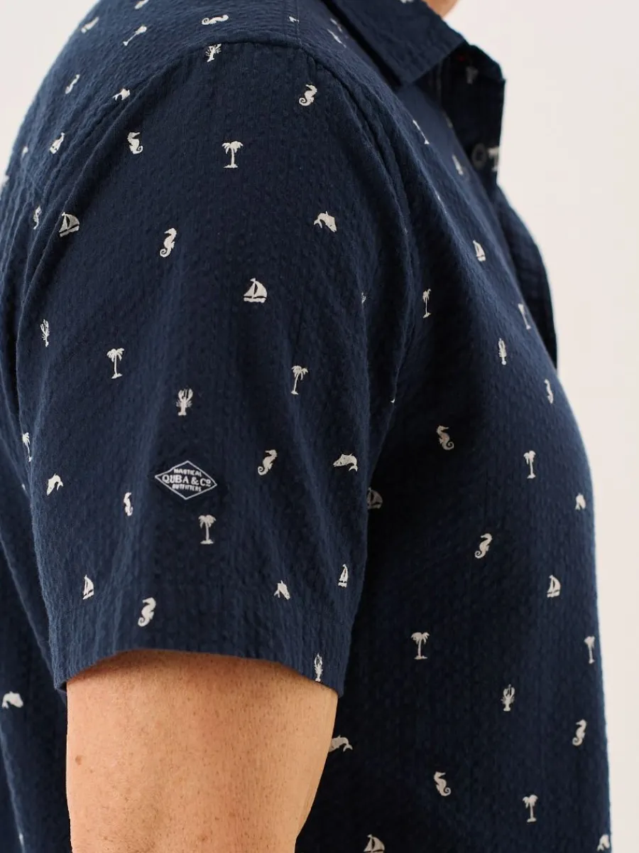 navy_nautical_print_seers_11.webp Quba & Co Navy Nautical Print Seersucker Short Sleeve Shirt - Ashton Fashion