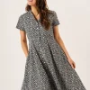 Quba & Co Navy Nautical Print Short Sleeve Midi Dress - Melissa Discount