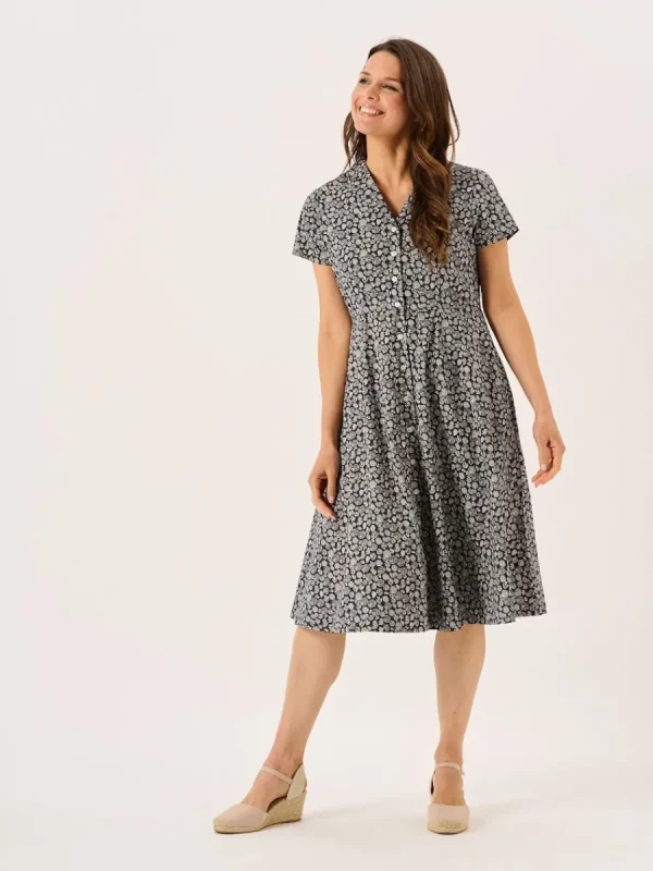 Quba & Co Navy Nautical Print Short Sleeve Midi Dress - Melissa Discount