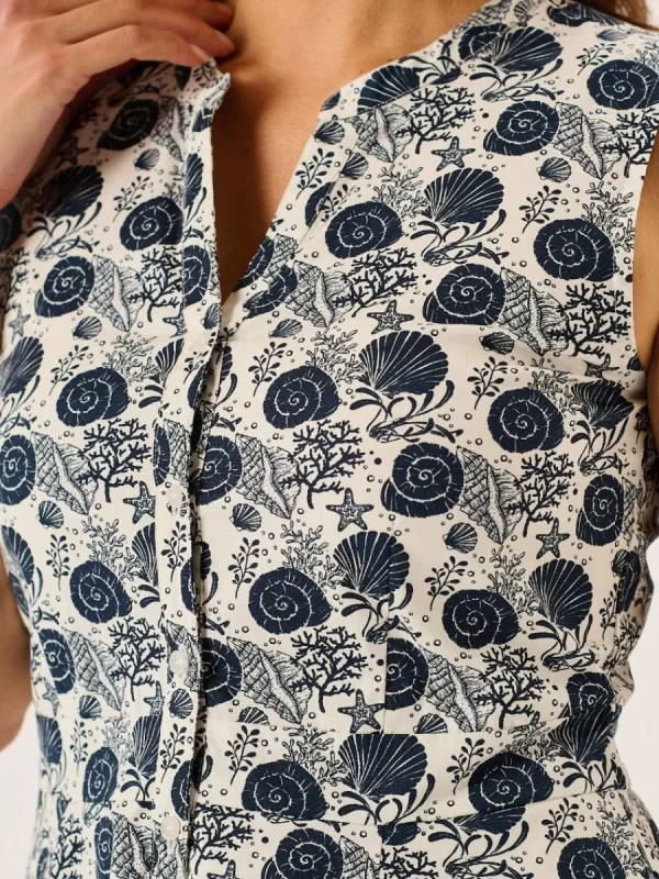 Quba & Co Navy Nautical Print Sleeveless Midi Dress - Tabitha Clearance