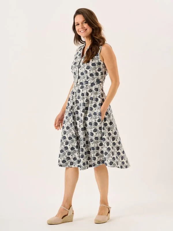 Quba & Co Navy Nautical Print Sleeveless Midi Dress - Tabitha Clearance